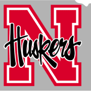 The state of Nebraska with the Nebraska Cornhuskers over it.