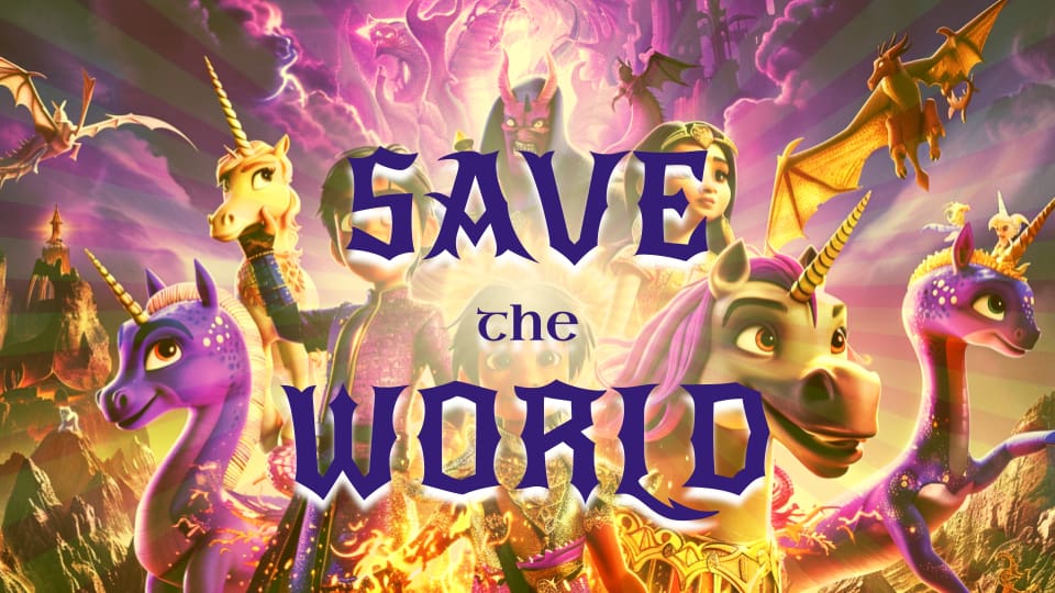 A picture of dragons and unicorns uniting to battle the evil Mordax and save the world! Video Game Design for kids is adventurous.