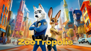 Zootropolis - A dog in a police uniform and a rabbit stand shoulder-to-shoulder, ready to team up to solve the Zootropolis mystery.  Video Game Design Classes.